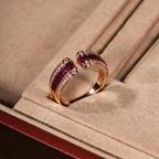 Light Luxury Ruby Princess Ring - Silver Gold-Plated Vintage Jewelry for Women