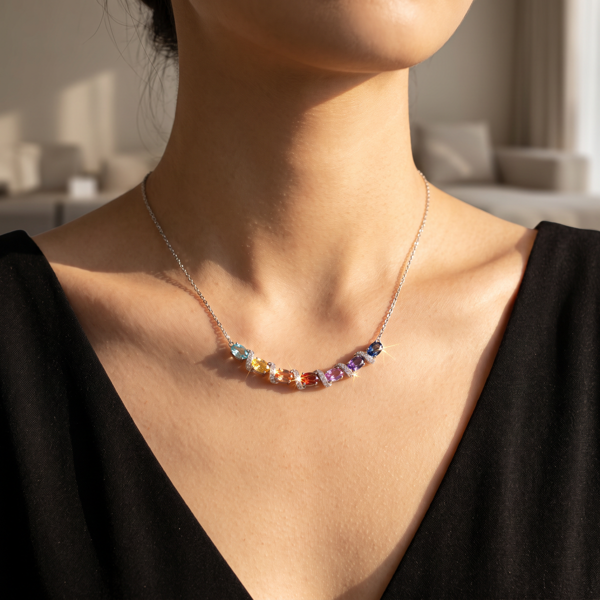Rainbow Natural Sapphire Oval Cut Pendant Necklace | Multicolor Gradient Moissanite Sterling Silver Gift