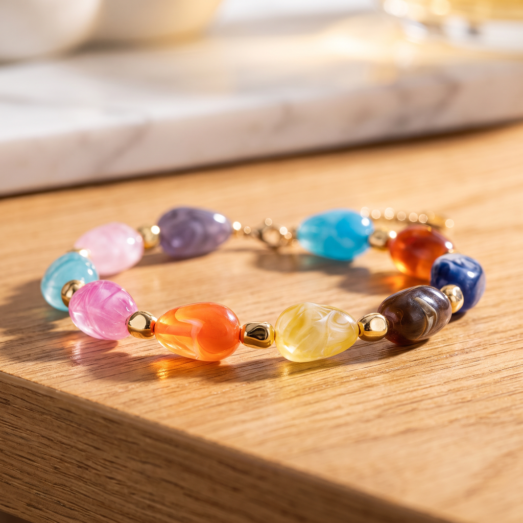 Rainbow Teardrop Resin Bracelet — 14K Gold Plated