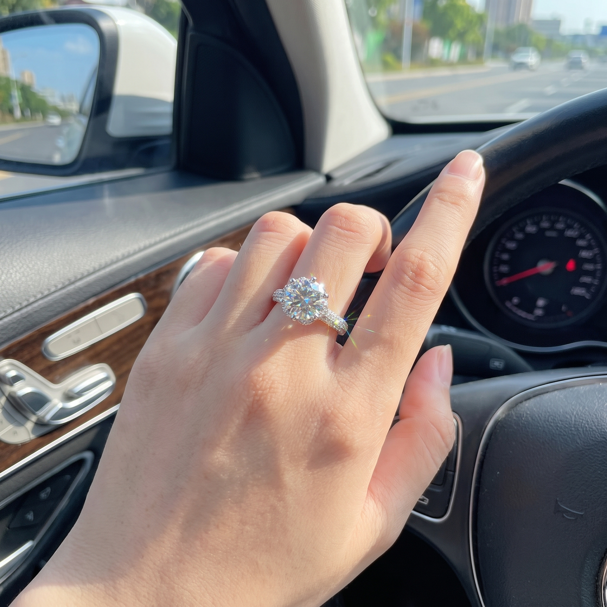 GRA Certified Moissanite Promise Ring | 925 Silver, Six-Prong Setting, Customizable Size