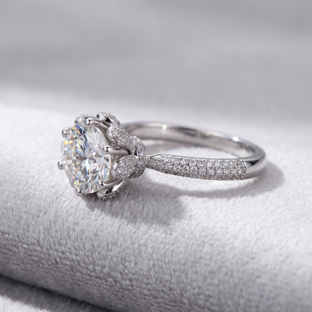 GRA Certified Moissanite Promise Ring | 925 Silver, Six-Prong Setting, Customizable Size