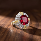 Vintage Art Deco Ruby Ring | Two-Tone Gold & Silver | 10-Carat Cushion Cut Gemstone