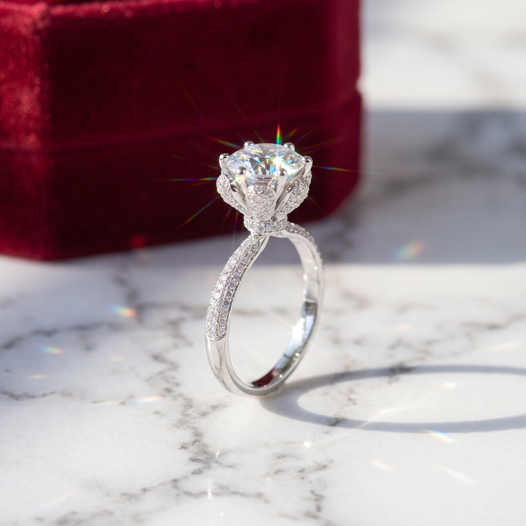GRA Certified Moissanite Promise Ring | 925 Silver, Six-Prong Setting, Customizable Size