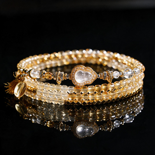 Citrine Crystal Layered Bracelet — Gold Heart Charm & Natural Stone Healing Jewelry - SpiritualQuiver