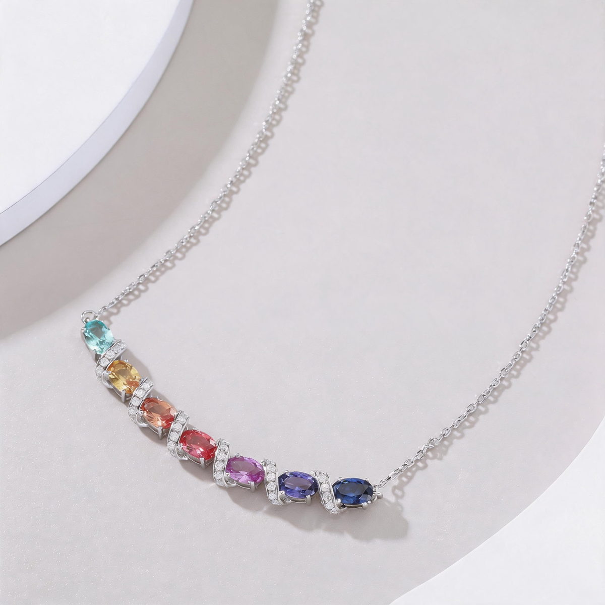 Rainbow Natural Sapphire Oval Cut Pendant Necklace | Multicolor Gradient Moissanite Sterling Silver Gift
