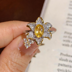 Oval Cut Birthstone Ring - Silver Flower Shaped Natural Crystal Jewelry