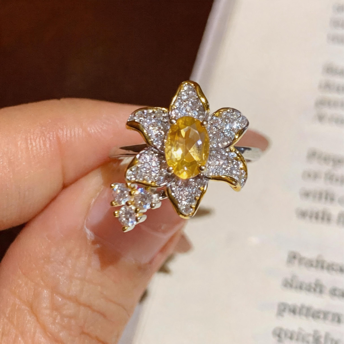 Oval Cut Birthstone Ring - Silver Flower Shaped Natural Crystal Jewelry
