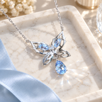 Marquise-shaped aquamarine butterfly necklace, blue minimalist insect jewelry, a gift for her - SpiritualQuiver