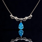 925 Sterling Silver Paraiba Teardrop Necklace - Elegant Edwardian Vintage Style
