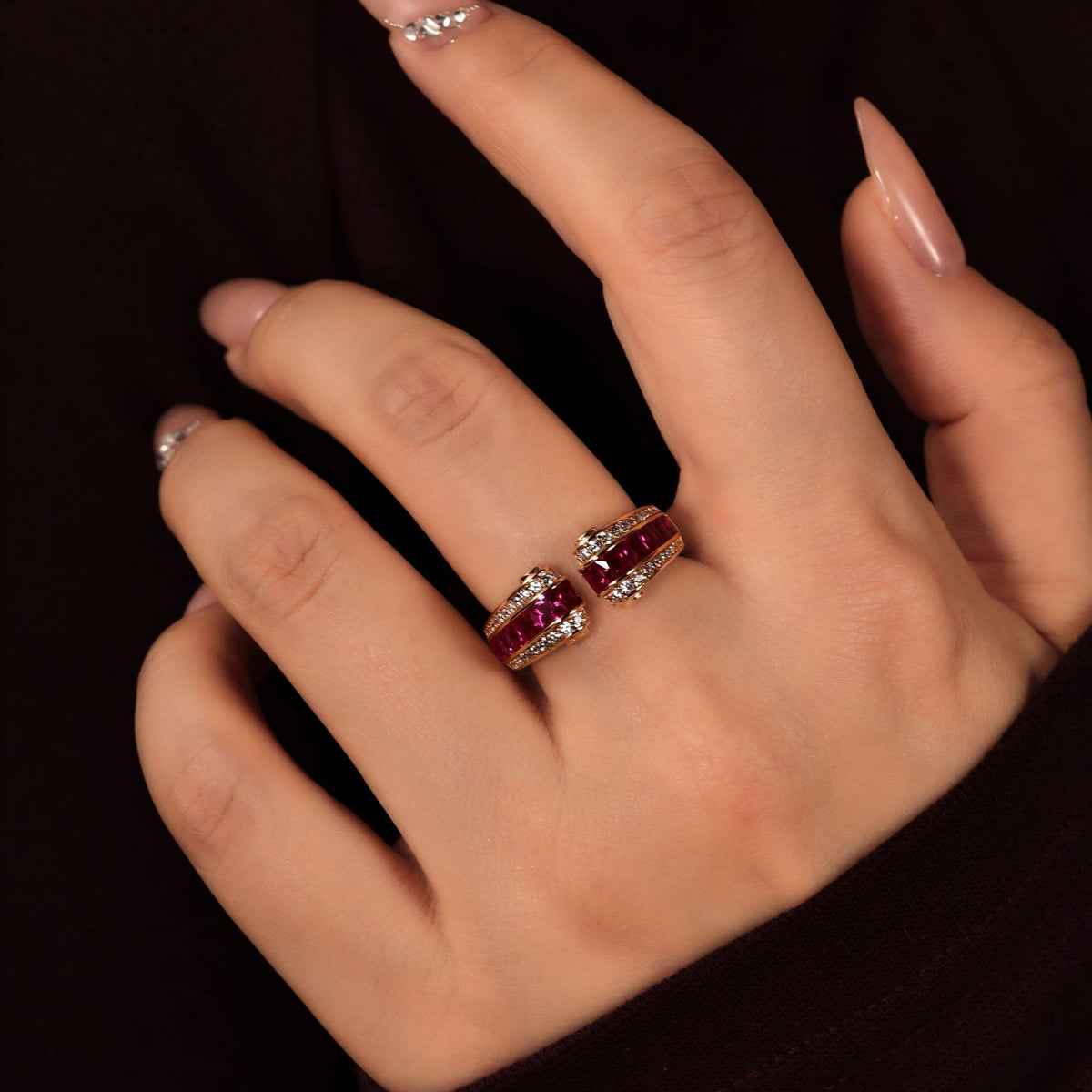 Light Luxury Ruby Princess Ring - Silver Gold-Plated Vintage Jewelry for Women