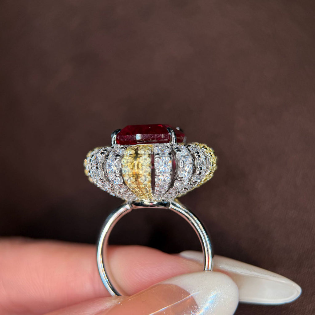 Vintage Art Deco Ruby Ring | Two-Tone Gold & Silver | 10-Carat Cushion Cut Gemstone