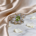 Oval Cut Birthstone Ring - Silver Flower Shaped Natural Crystal Jewelry