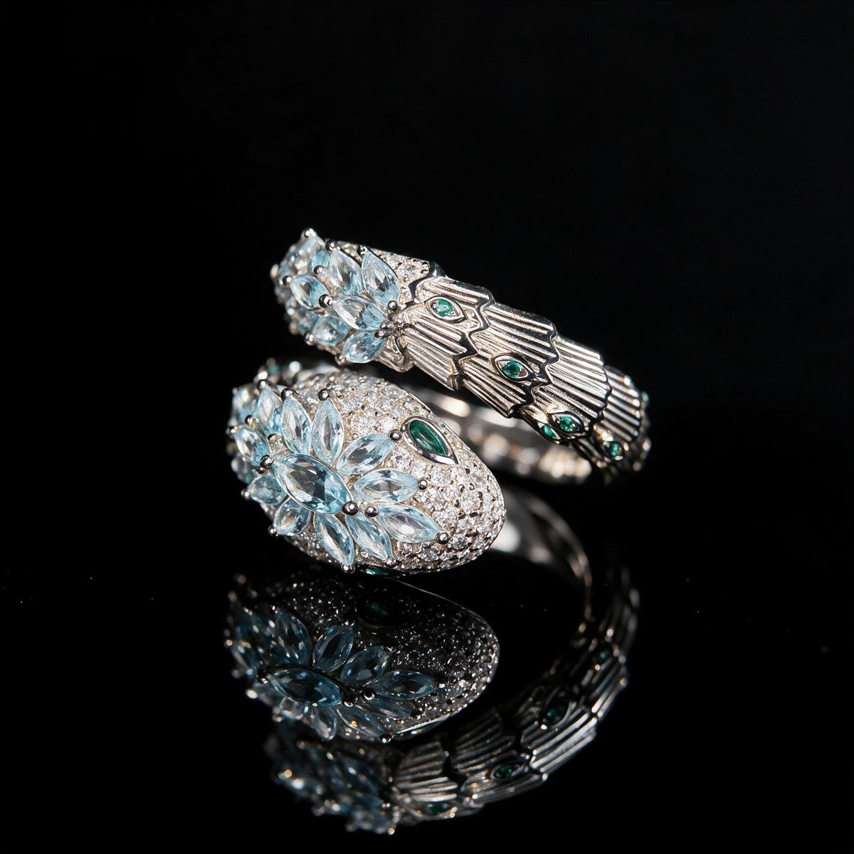 Vintage serpentine sterling silver ring, Art Deco animal-style jewelry, a gift for her
