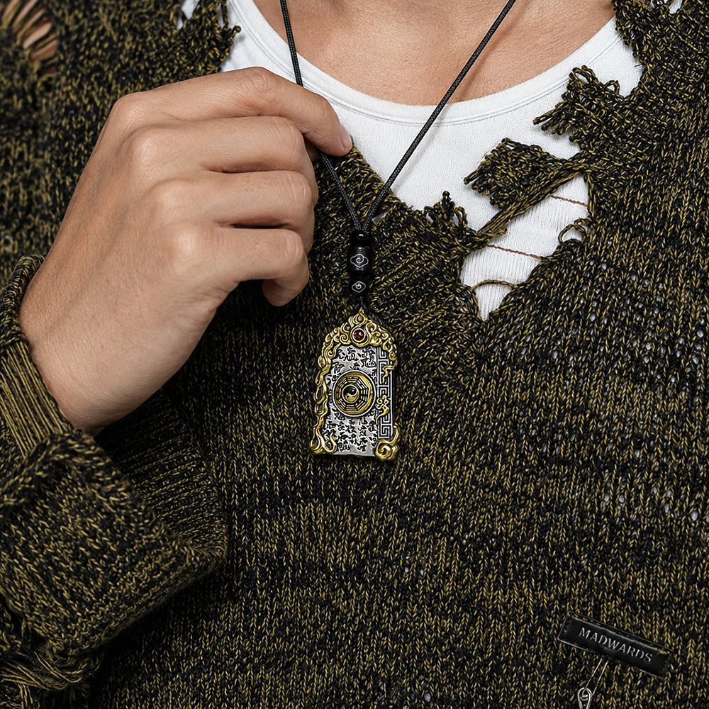 Orientalischer Schutzanhänger mit Glückswolkenmuster, zweifarbiges Vintage-Silber-Gold-Schmuck