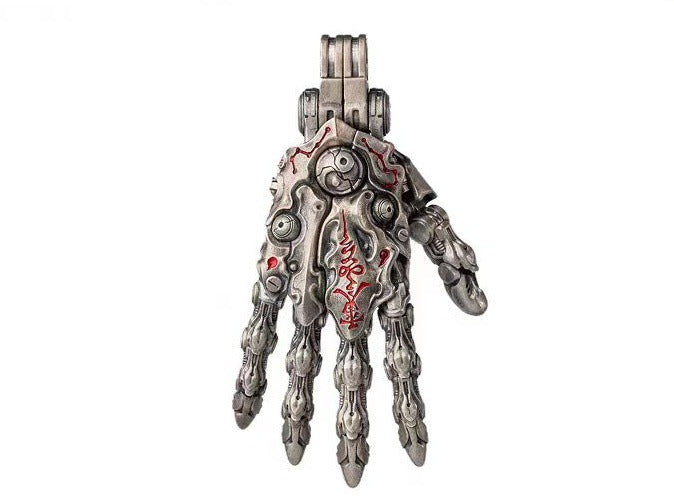Mechanische Hand Amulett-Anhänger — Beweglicher Steampunk Talisman mit gravierten Runen