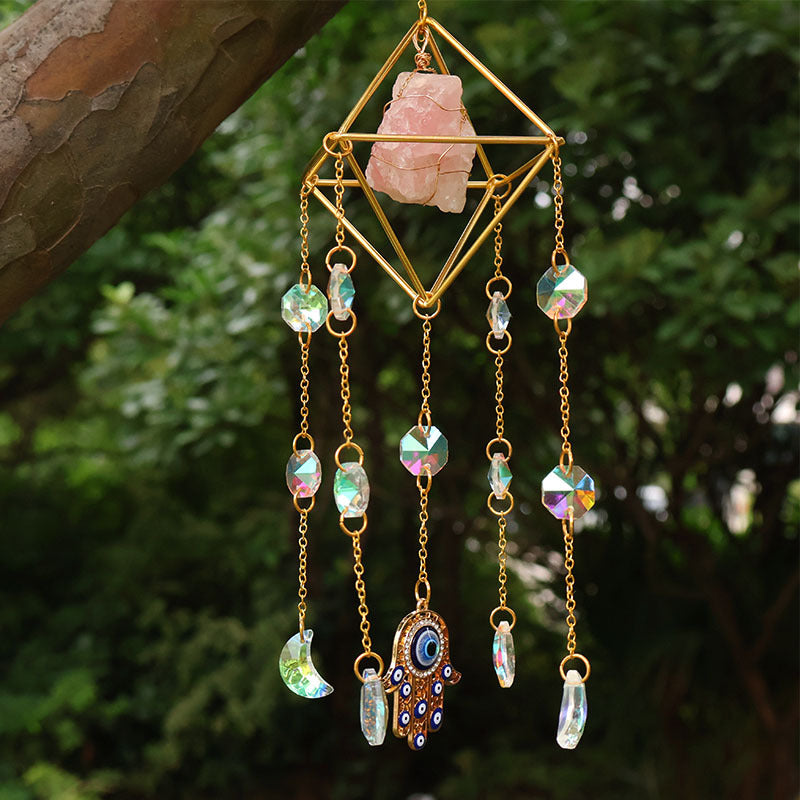 Crystal Suncatcher Rainbow Maker — Hamsa Charm Boho Window Hanging, Spiritual Home Decor Gift