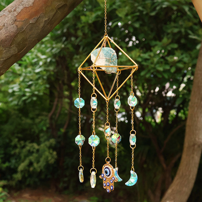 Crystal Suncatcher Rainbow Maker — Hamsa Charm Boho Window Hanging, Spiritual Home Decor Gift