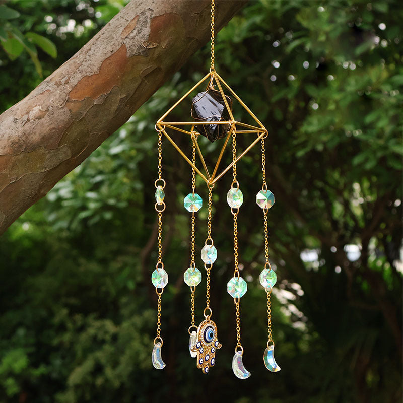 Crystal Suncatcher Rainbow Maker — Hamsa Charm Boho Window Hanging, Spiritual Home Decor Gift