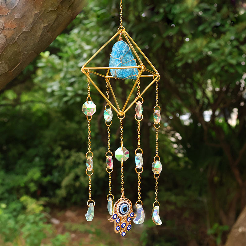 Crystal Suncatcher Rainbow Maker — Hamsa Charm Boho Window Hanging, Spiritual Home Decor Gift