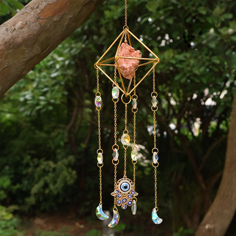 Crystal Suncatcher Rainbow Maker — Hamsa Charm Boho Window Hanging, Spiritual Home Decor Gift