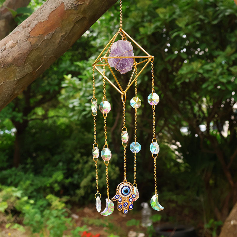 Crystal Suncatcher Rainbow Maker — Hamsa Charm Boho Window Hanging, Spiritual Home Decor Gift