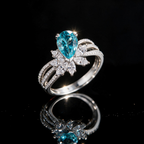 Sterling Silver Floral Vintage Ring with Pear-Cut Tourmaline Gemstone