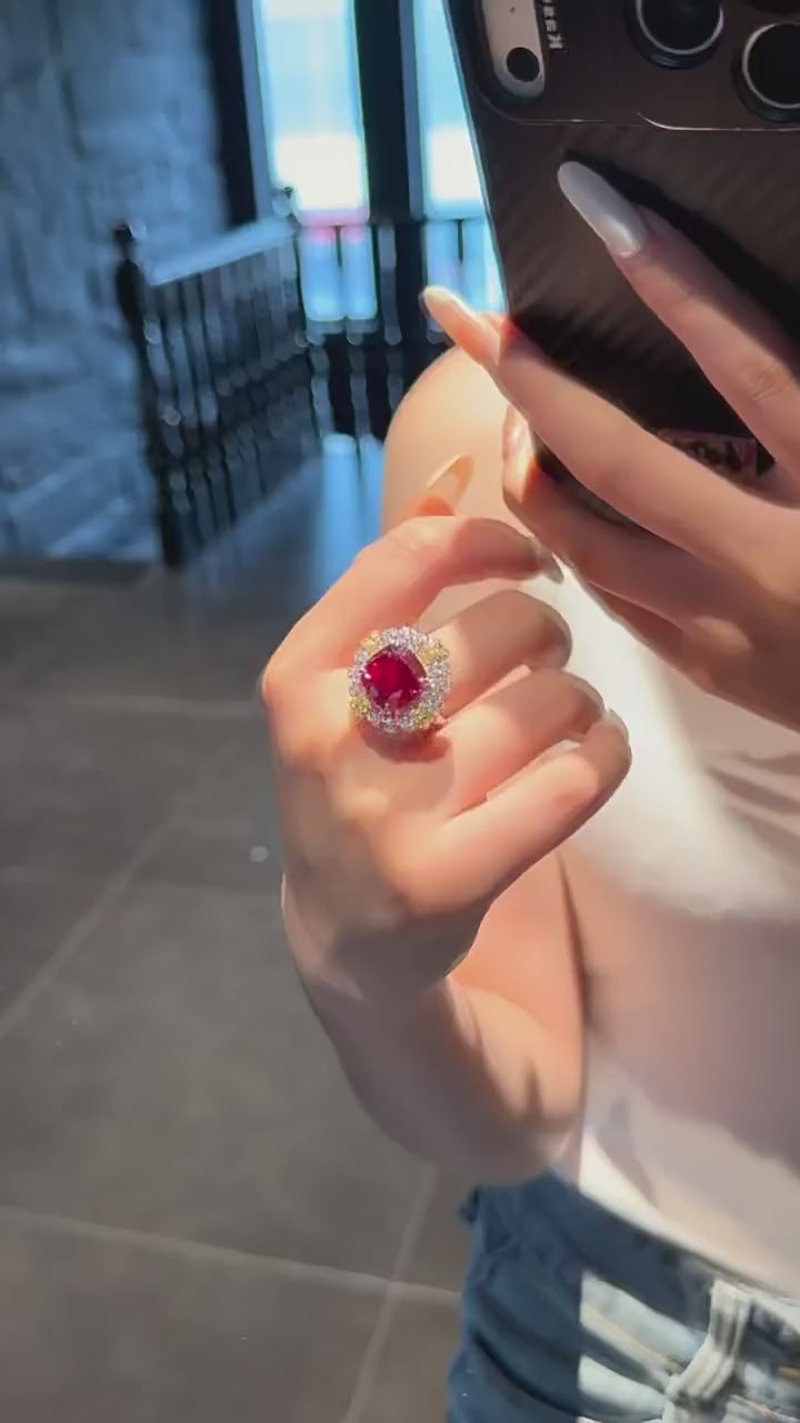 Vintage Art Deco Ruby Ring | Two-Tone Gold & Silver | 10-Carat Cushion Cut Gemstone