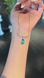925 Sterling Silver Paraiba Teardrop Necklace - Elegant Edwardian Vintage Style