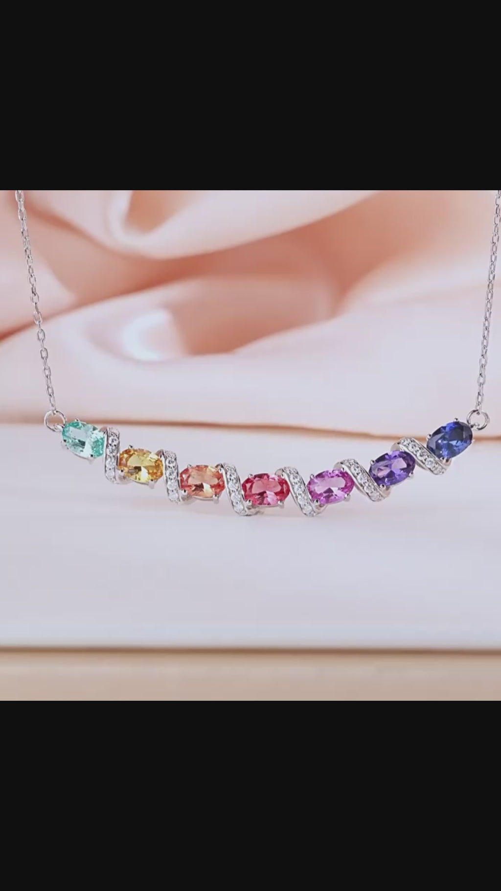 Rainbow Natural Sapphire Oval Cut Pendant Necklace | Multicolor Gradient Moissanite Sterling Silver Gift