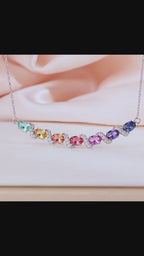 Rainbow Natural Sapphire Oval Cut Pendant Necklace | Multicolor Gradient Moissanite Sterling Silver Gift